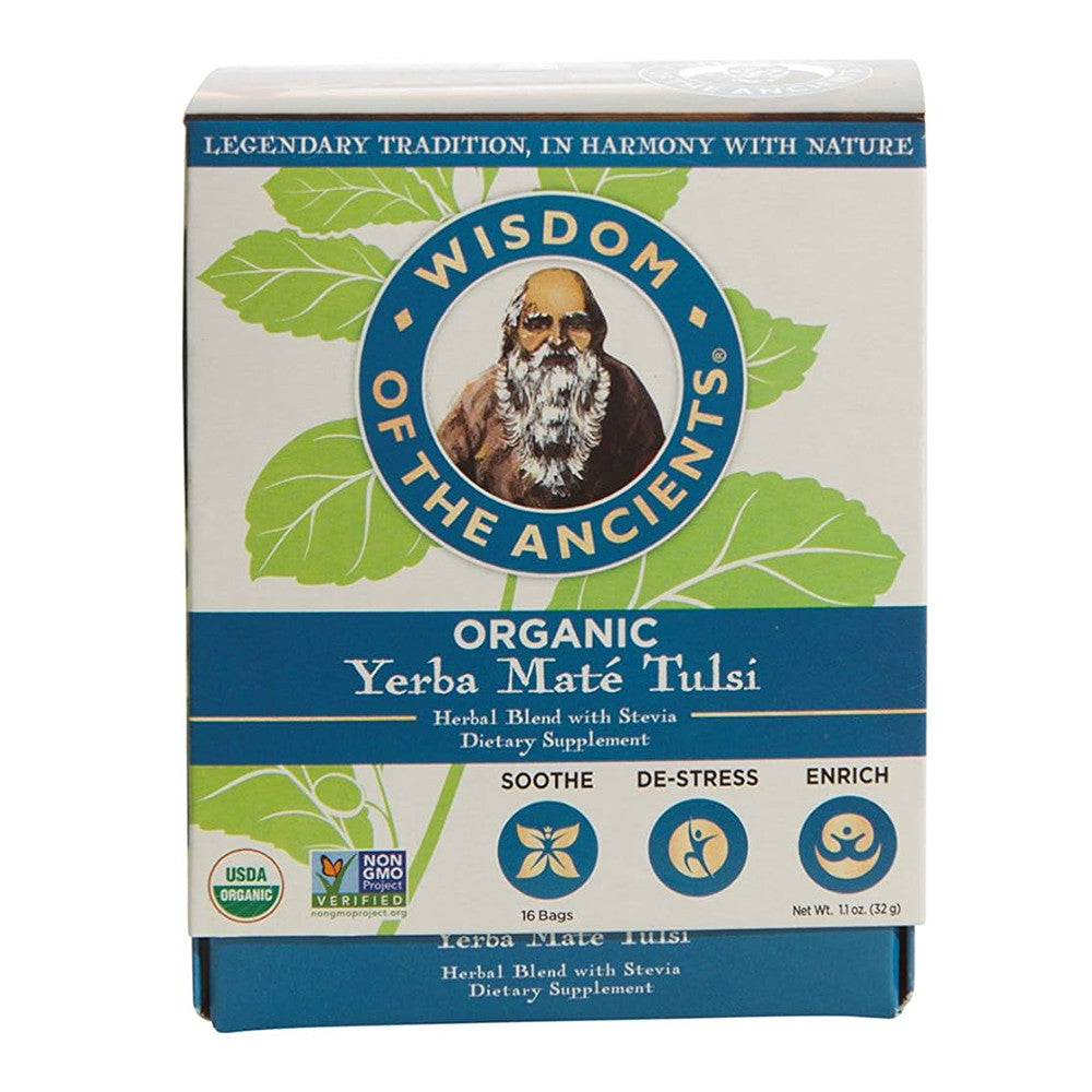 Wisdom of the Ancients Organic Yerba Mate Tulasi Herbal Tea Bags, 16 Ea
